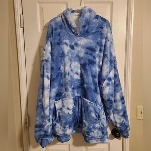 Huggle Blanket Hoodie, Ultra Plush, Unisex Wearable Blanket, Blue tie dye, adult